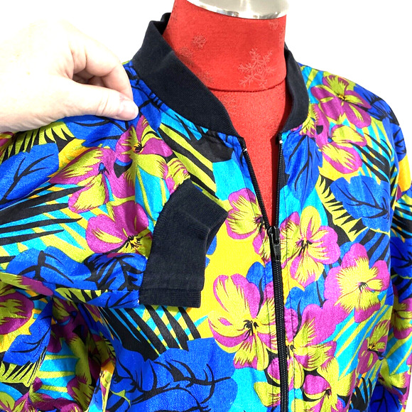 Retro 1980s silky bomber jacket zip front pockets 12 Impressions California USA - Picture 5 of 11
